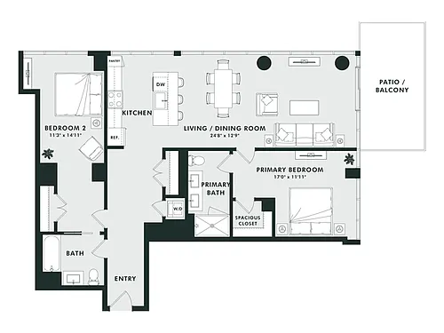 Floor plan D13 | 2 Bed | 2.5 Bath