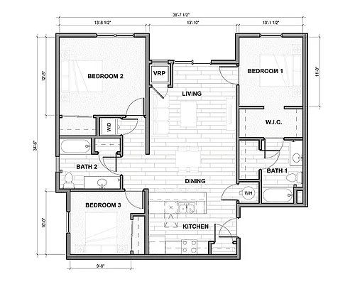 Floor plan Apartment - 3 Bedroom 2 Bath