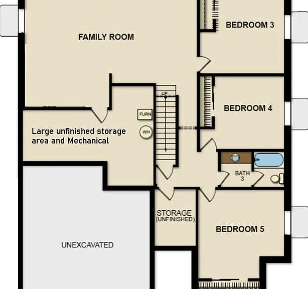 * Basement layout * In addition to the two storage areas shown, more carpeted storage under the stairway.