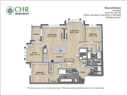 Floor plan 2 Bed/2.5 Bath with Den Single Level - Hancock Est