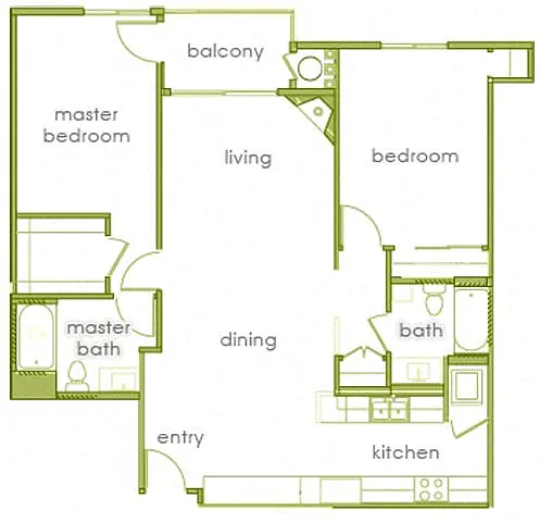 Floor plan 2 Beds, 2 Baths