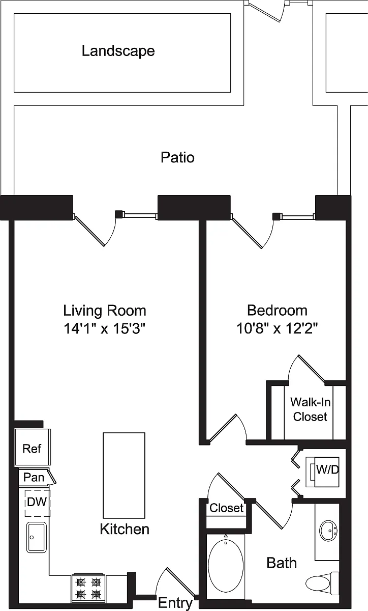 Floor plan One Bed A4 with Patio