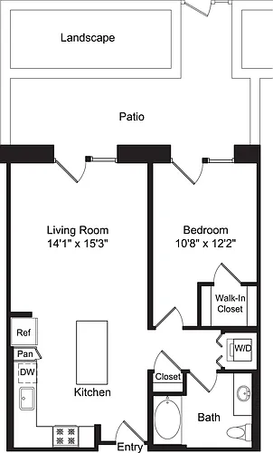 Floor plan One Bed A4 with Patio