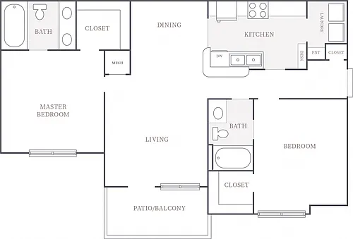 Floor plan 2 Bedroom 2 Bath