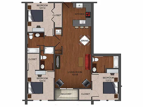 Floor plan Furnished 3 Bedroom