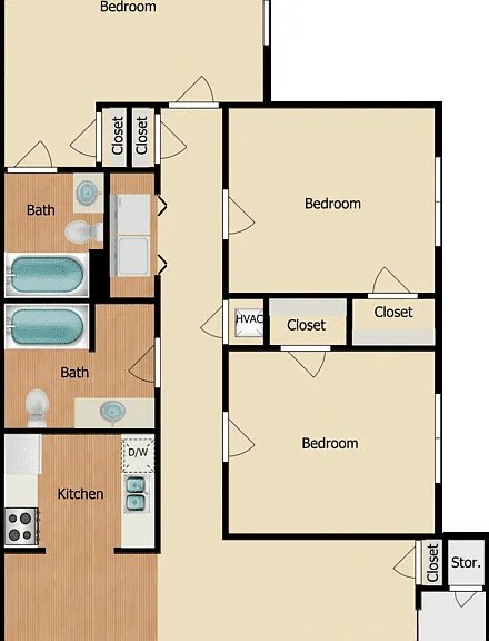 Three Bedroom Floorplan Diagram