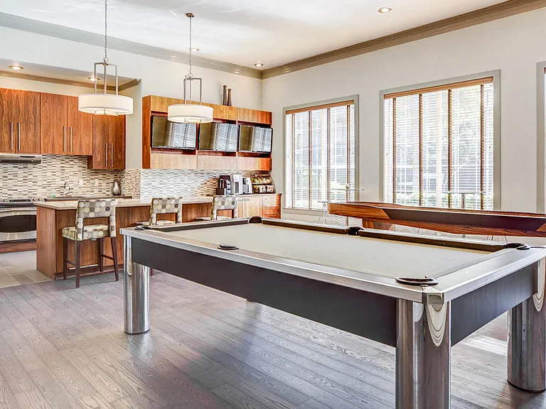Community Kitchen with pool table and bar seating