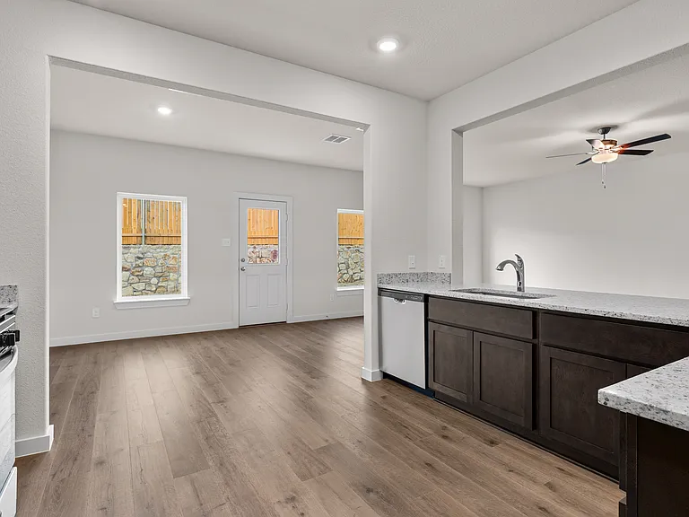 The dining room sits right off of the kitchen.