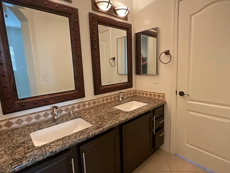 Primary bath dual sink vanity granite counters