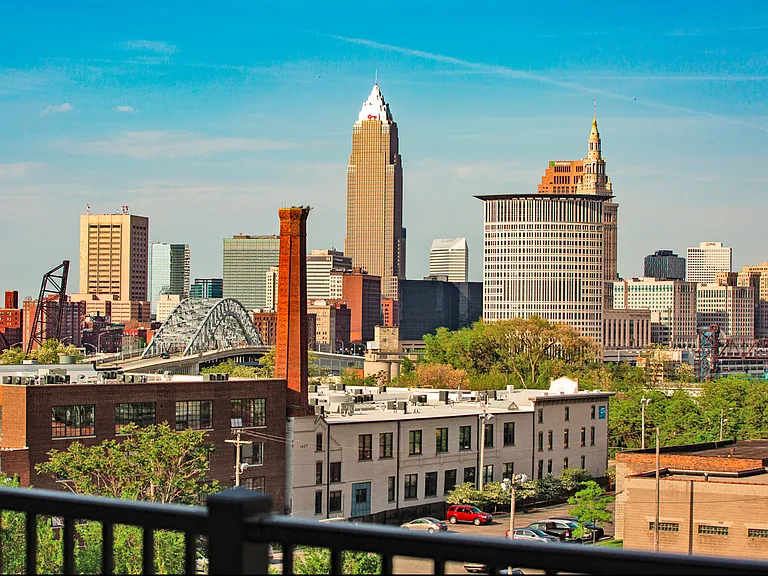 Cleveland skyline views from our rooftop patio!