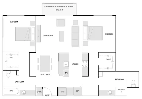 Floor plan 2 Bed/2 Bath-The Marlin