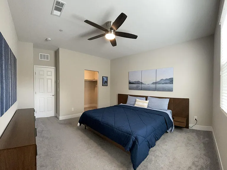 Second floor primary bedroom with walk in closet and en suite bathroom