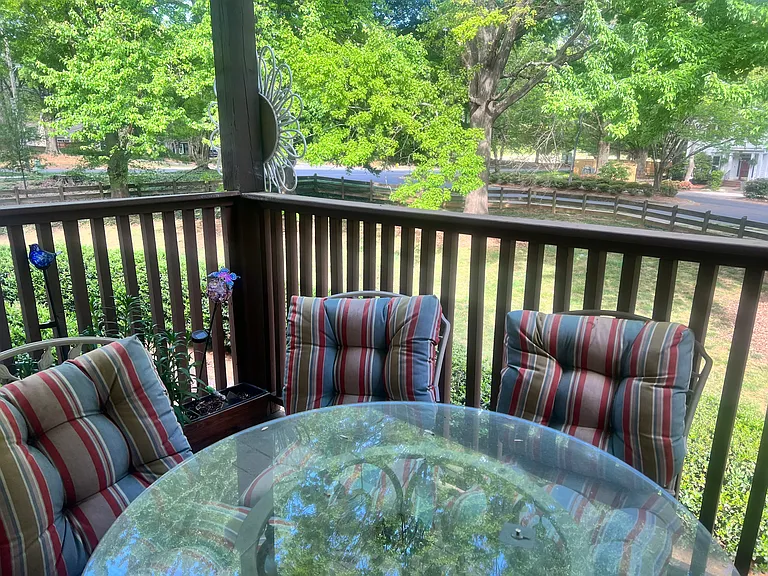 Back porch with beautiful view. Has lights all around and LG TV