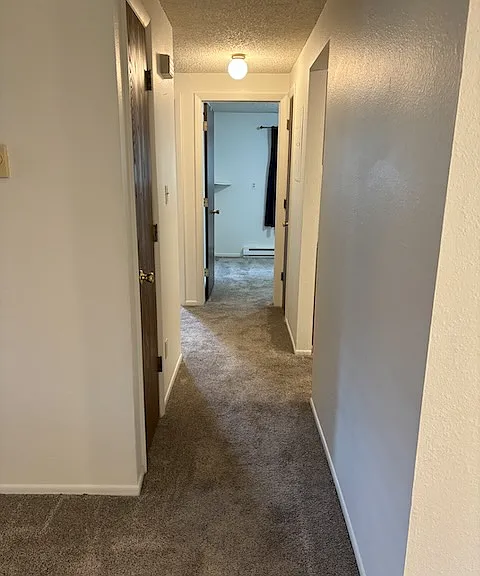 Coat closet, linen closet, broom closet and two bedrooms with double closets just down the hall.