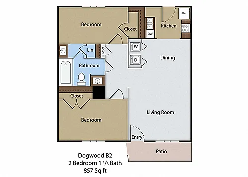 Floor plan 2 BR 1 1/3 BA