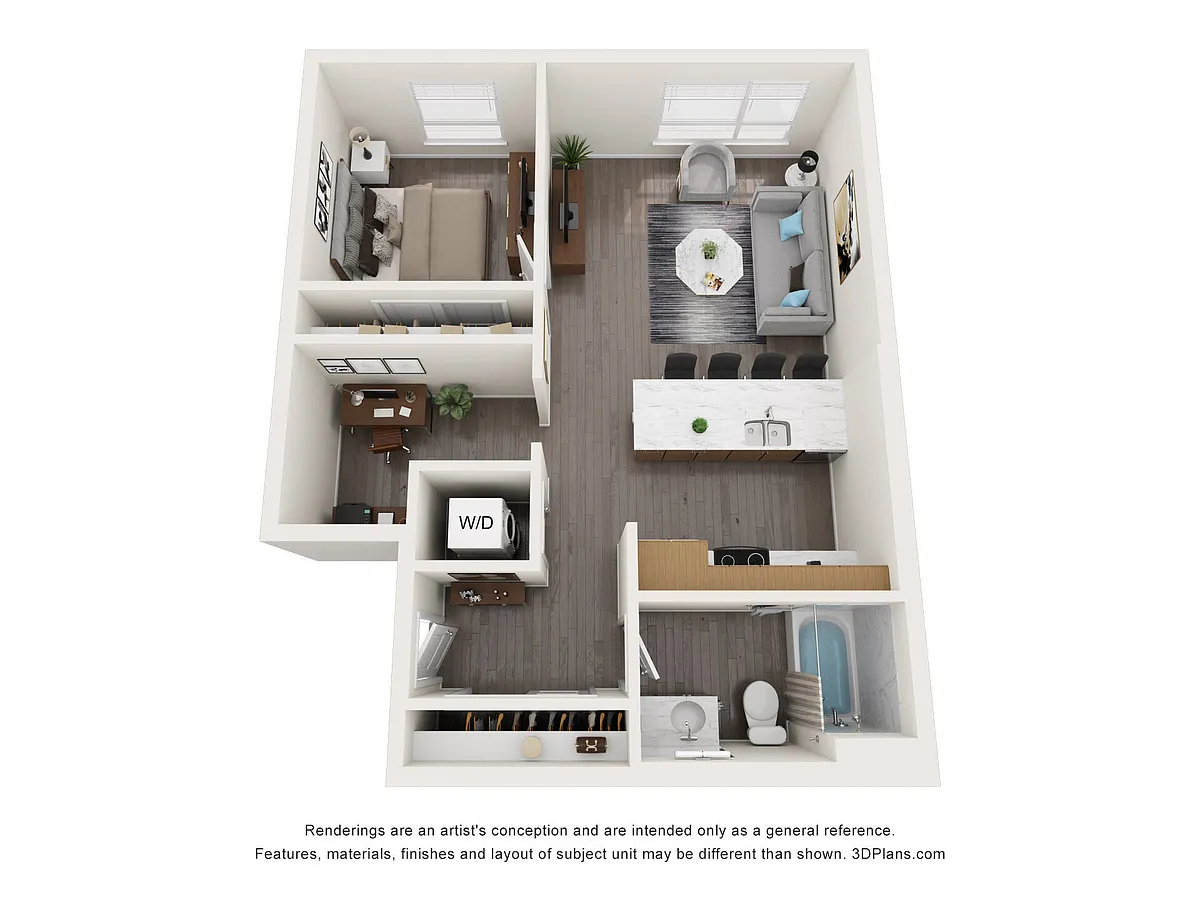 Floor plan 1 Bedroom + Den B