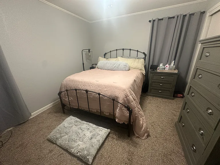primary bedroom staged