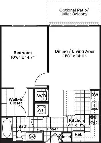 Floor plan 1 Bedroom 1 Bath - A12