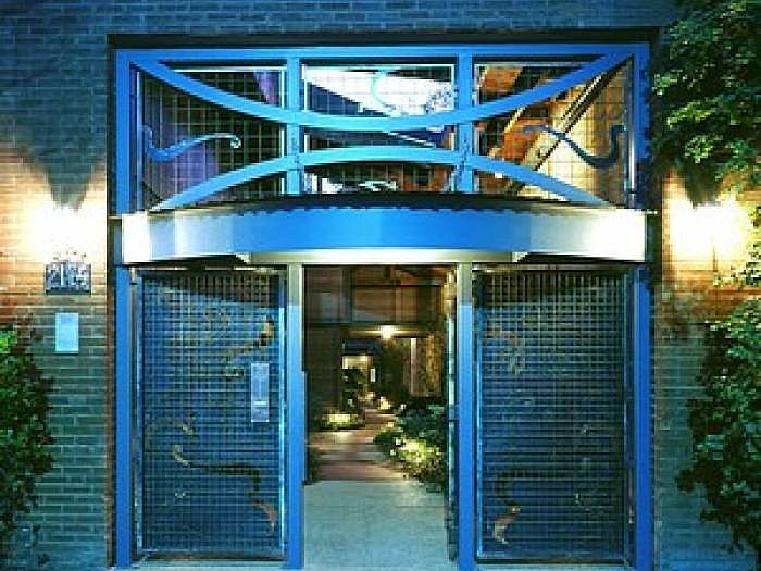 Entry gate at night
