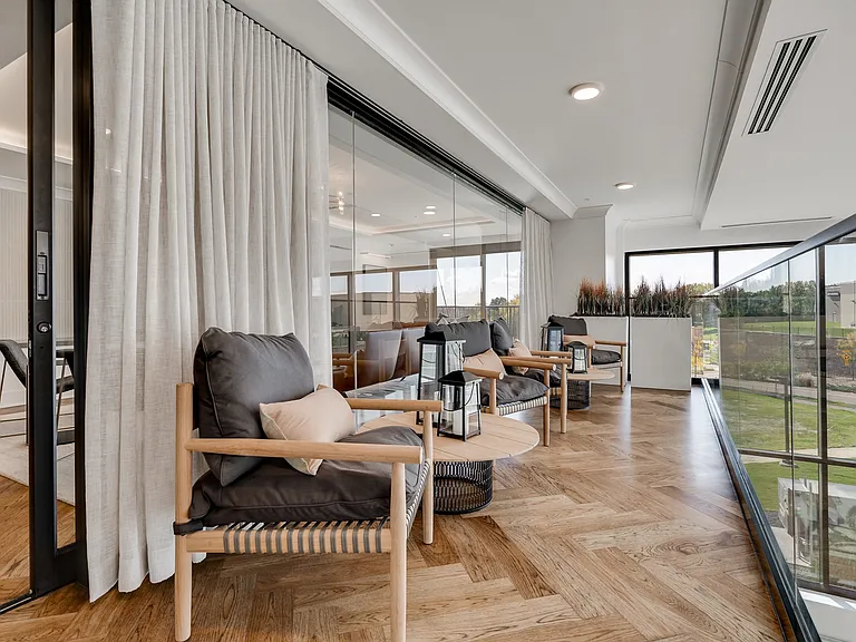 Take in the views from our upper-level lounge with sleek modern design.