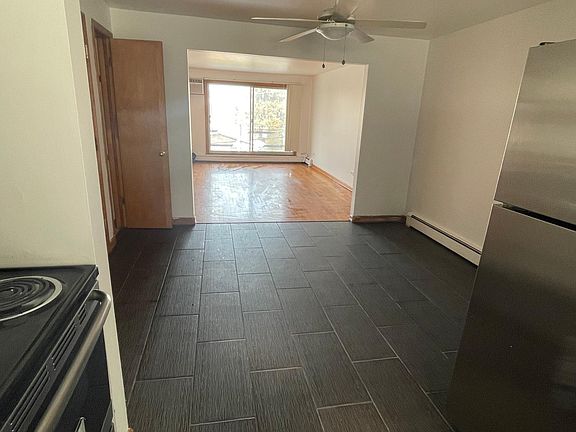 view from kitchen of living and dining room