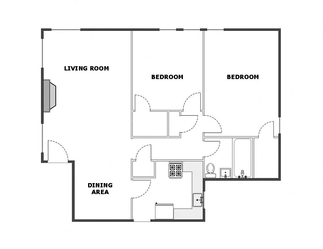 Floor plan 2 Bed / 1 Bath: Type C