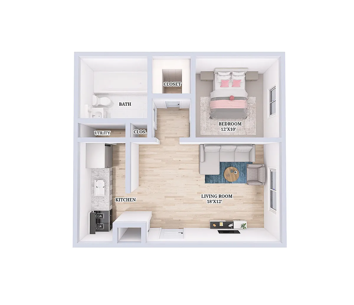 Floor plan 1 Bed, 1 Bath Renovated