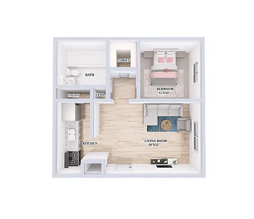 Floor plan 1 Bed, 1 Bath Renovated