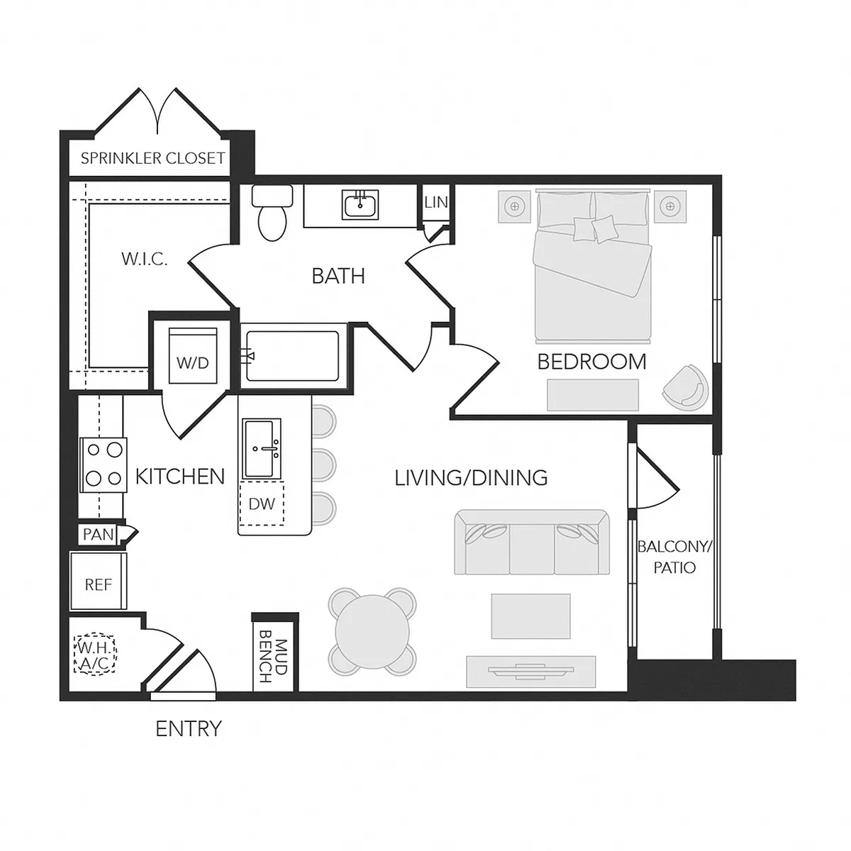 Floor plan 1BR 1BA (706 SF)