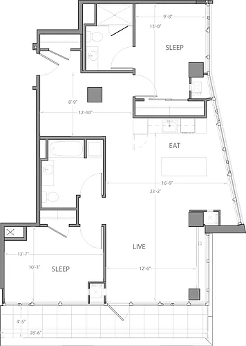 Floor plan Penthouse B with Deck 2BR