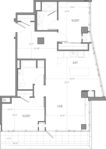 Floor plan Penthouse B with Deck 2BR