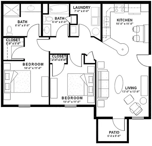 Floor plan 2 BEDROOM COMMONS