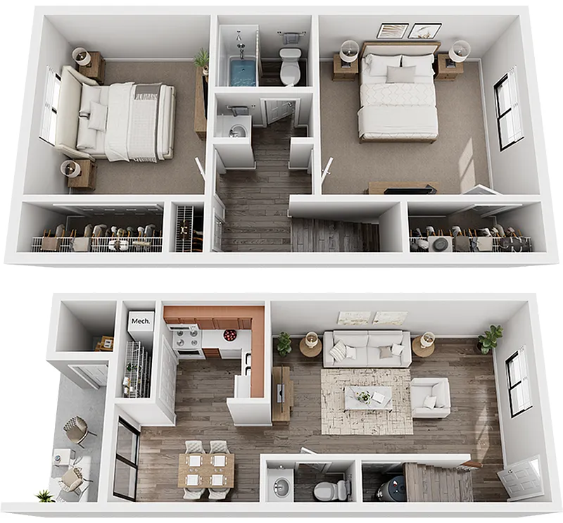 Floor plan 2 Bedroom x 1.5 Bath Townhome - Standard