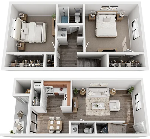 Floor plan 2 Bedroom x 1.5 Bath Townhome - Platinum
