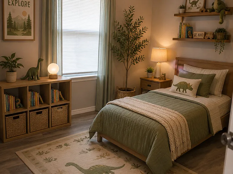 Virtually staged image. Bedroom furnishings are digital renderings provided for visualization purposes only. Home is vacant.