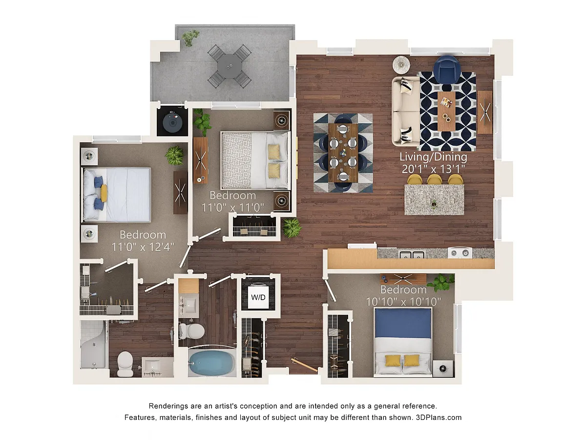 Floor plan Three Bedroom - 3A