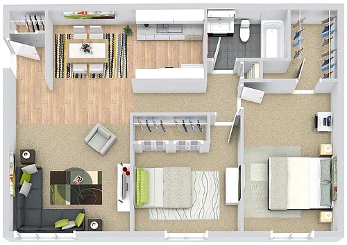 Floor plan 2 Bedroom 1 Bath