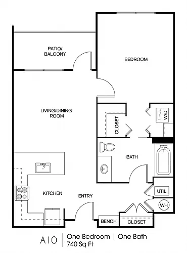 Floor plan A9: 1 Bed 1 Bath