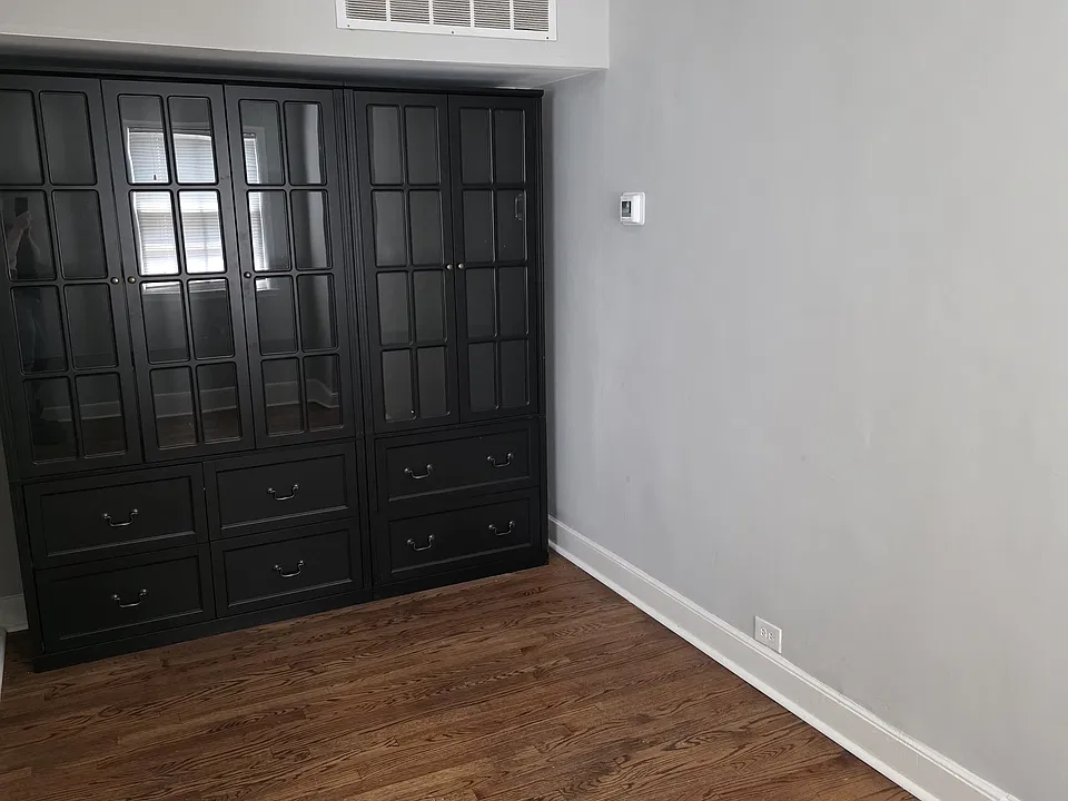 Brand new wall unit for extra storage, located in dining area