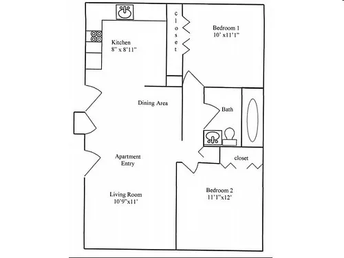 Floor plan 2 BR 1 BA