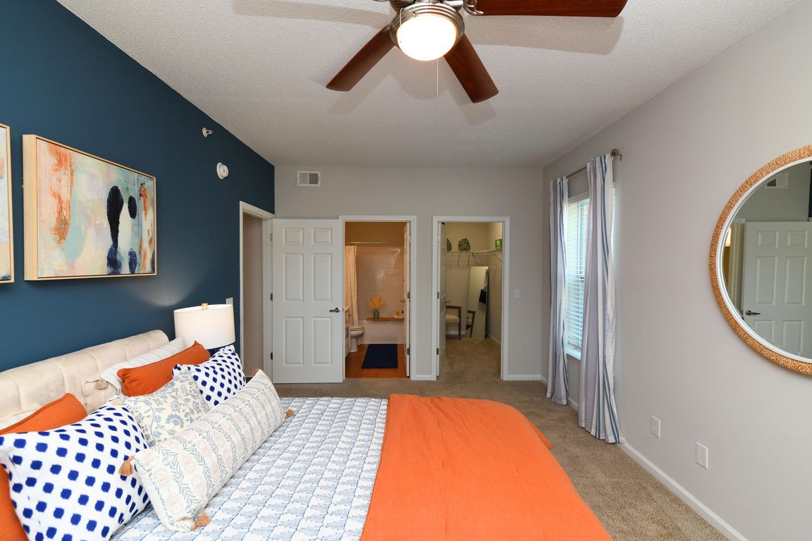 Cozy bedroom with carpet