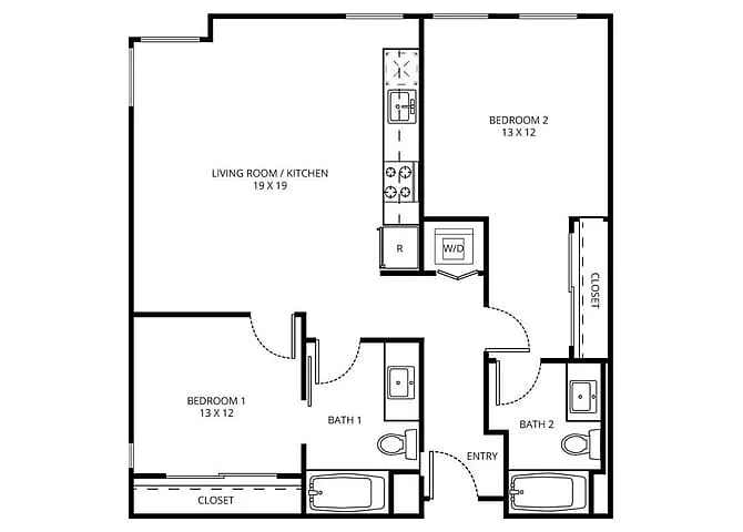 Floor plan 2 Bedroom 2 Bath B-2