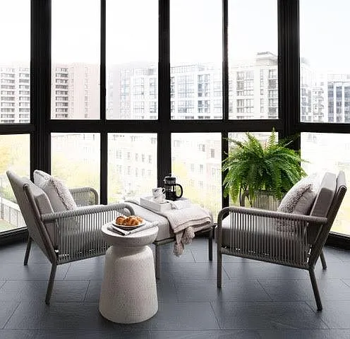 Closed balcony with city view