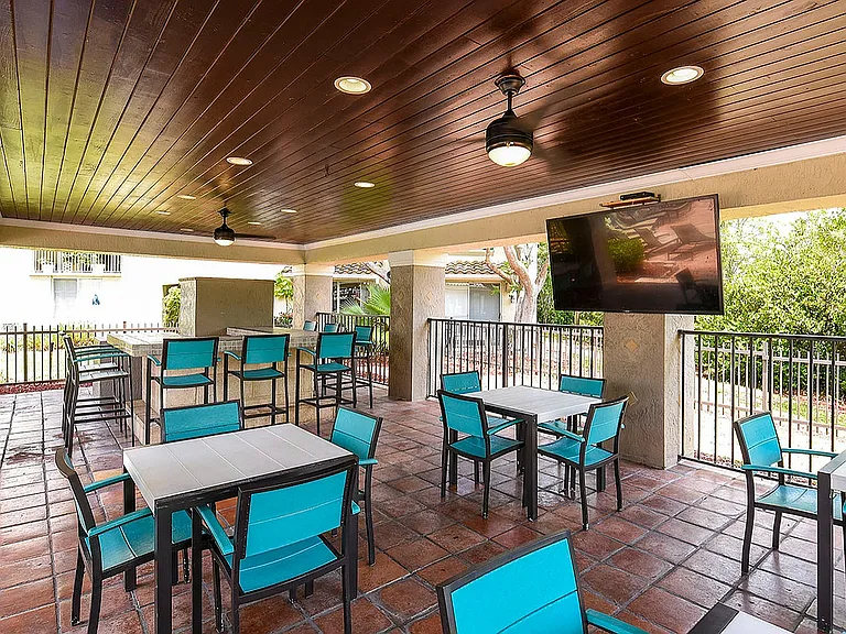 Patio with Tables and TV