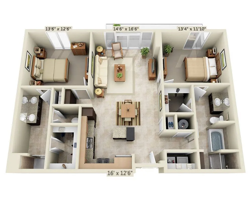 Floor plan Two Bedroom B2G