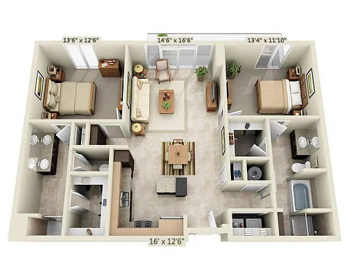Floor plan Two Bedroom Penthouse B2G-PH