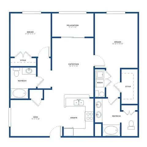 Floor plan 2X2 Large W/ Sunroom Renovated