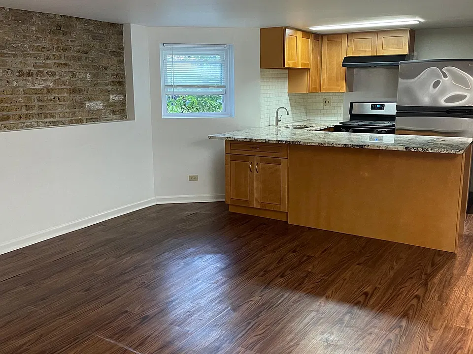 Open-layout living room and kitchen.