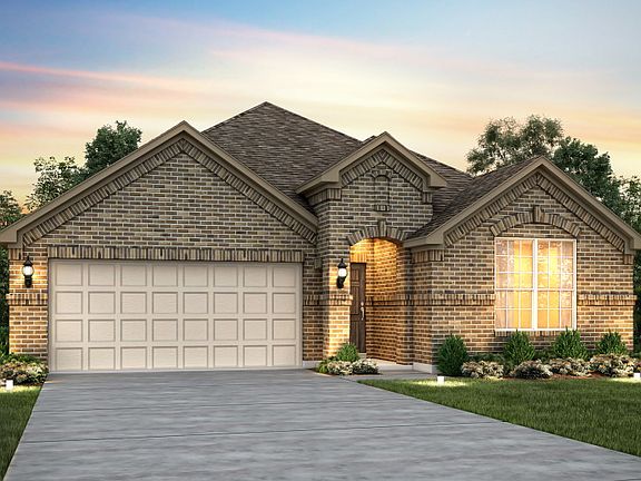 The Dayton, a one-story home with 2-car garage, shown with Home Exterior C