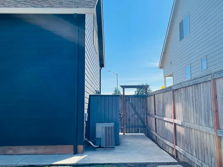 Backyard: AC unit and cement walkway